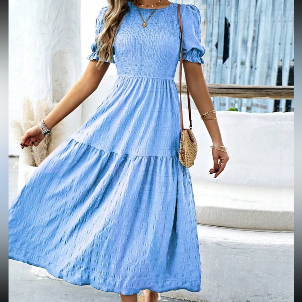 NWT- SHEIN VCAY Puff Sleeve Ruffle Hem Dress